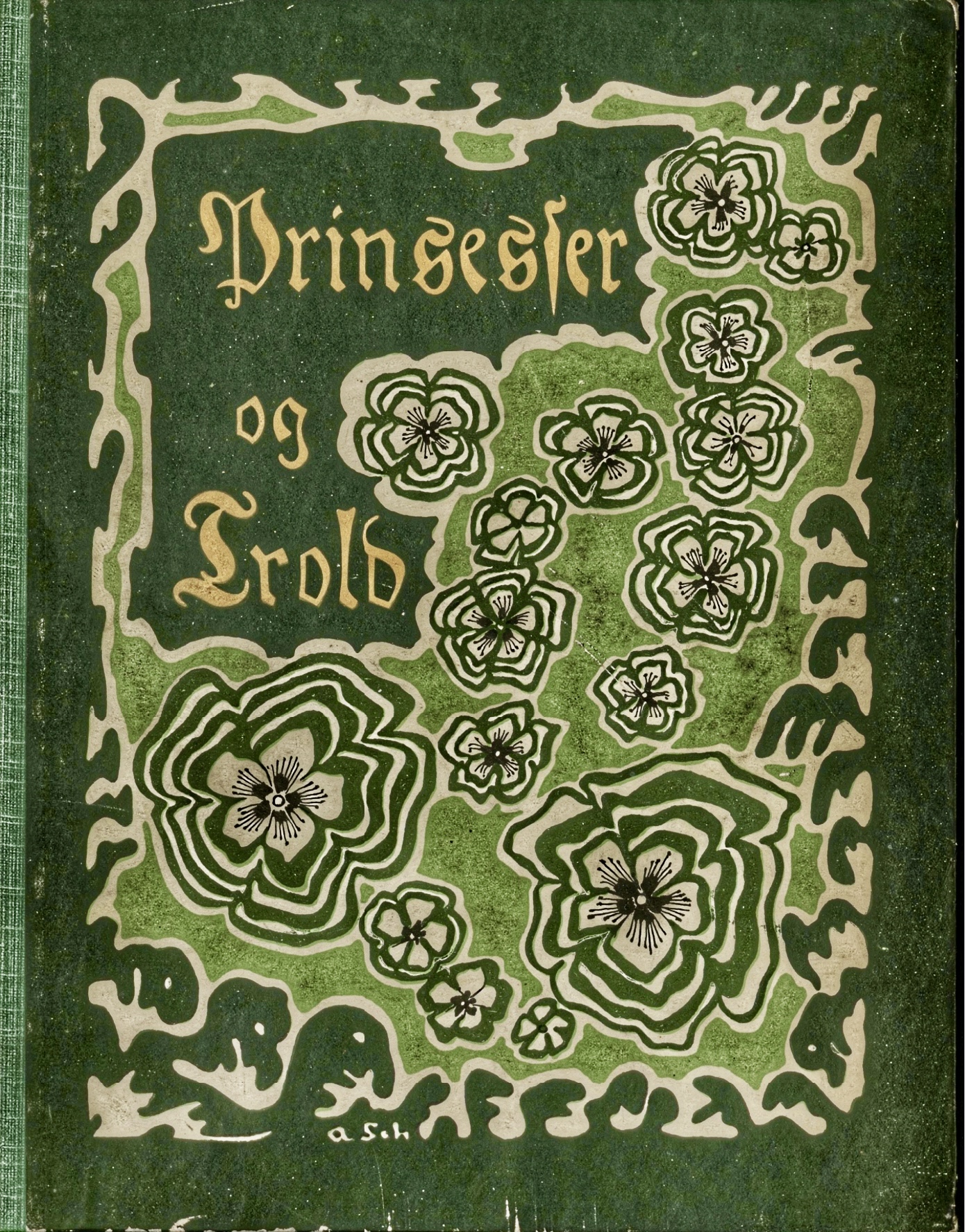 The green and gold cover of Anne Winge’s Prinsesser og Trold.