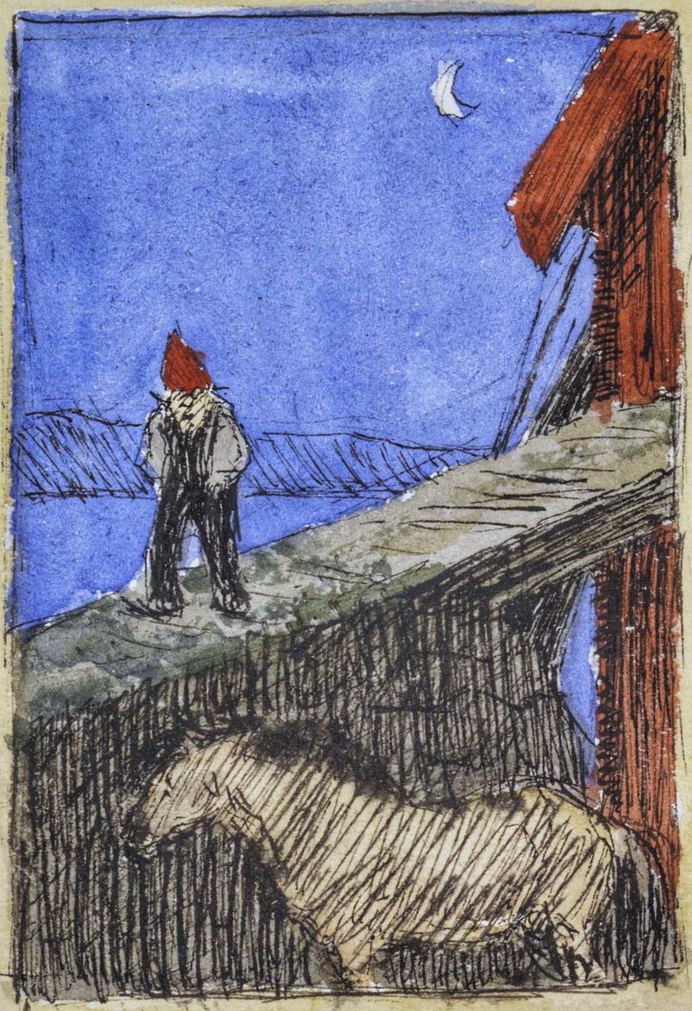 A nisse comes out of the barn. Erik Werenskiold.